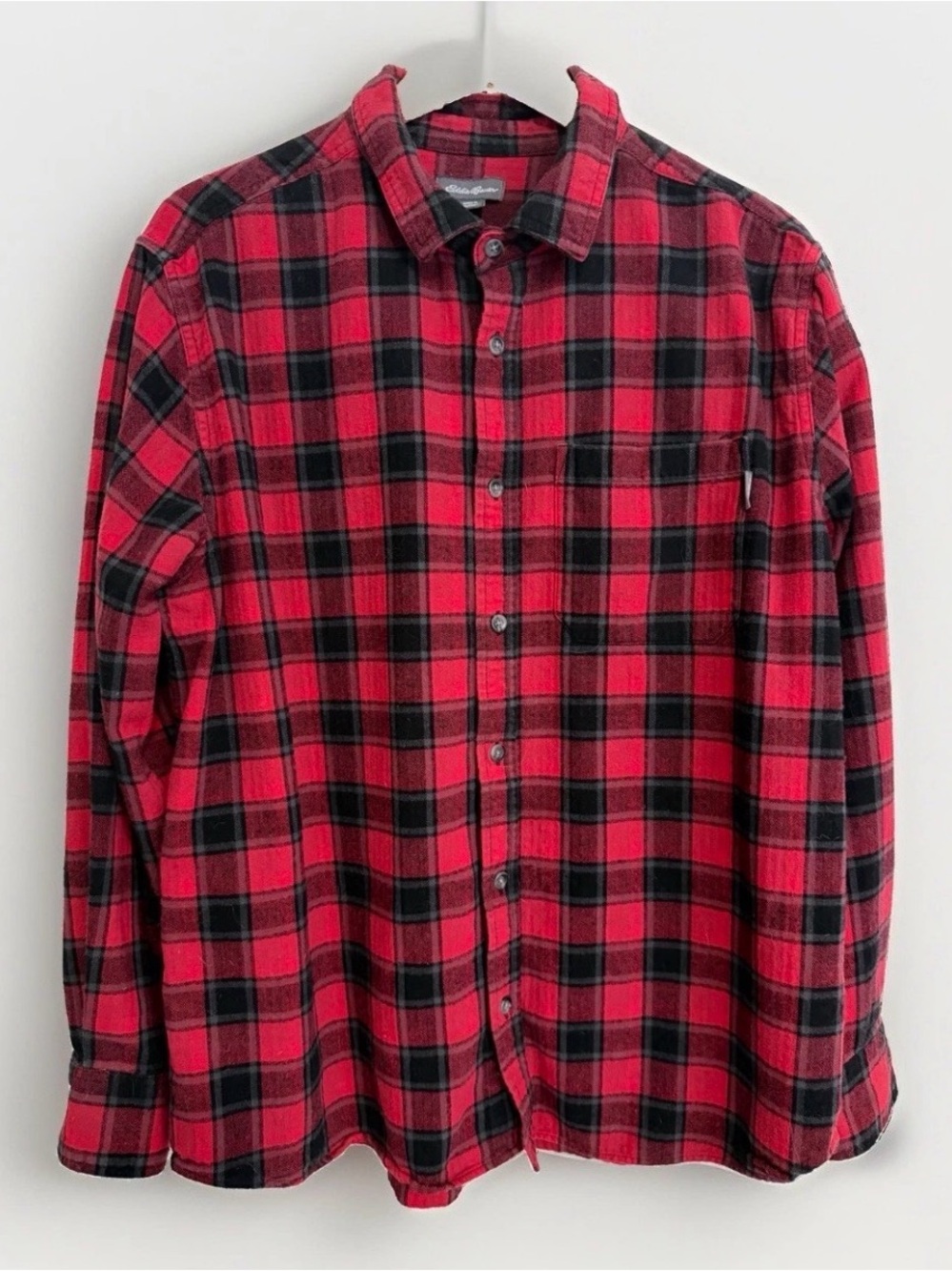 Eddie Bauer Flannel Button Down Shirt Mens XL Red Plaid 100% Cotton